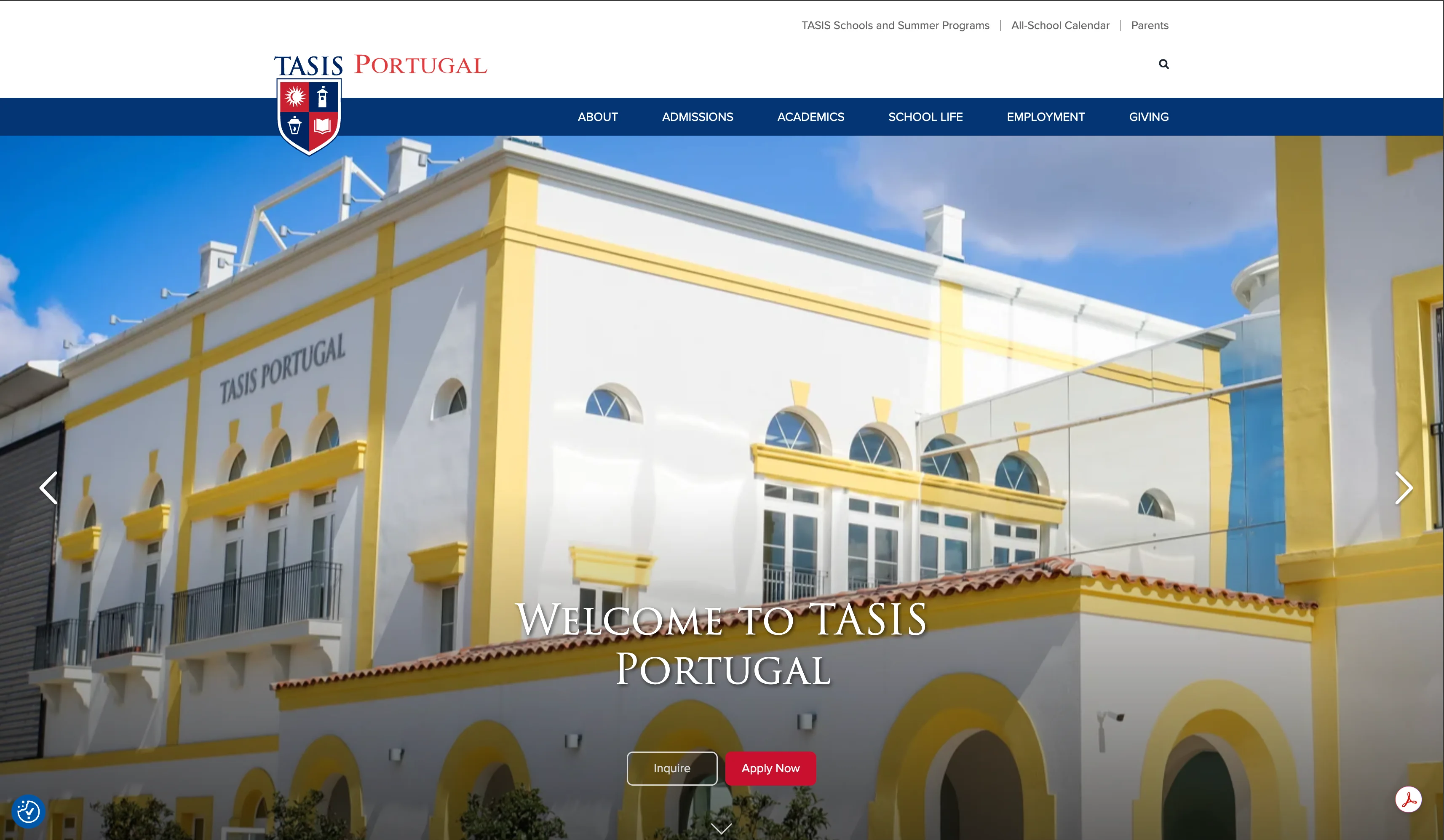 TASIS Portugal homepage redesign concept, with a clear primary admissions action and trust signals concentrated near the call to action.